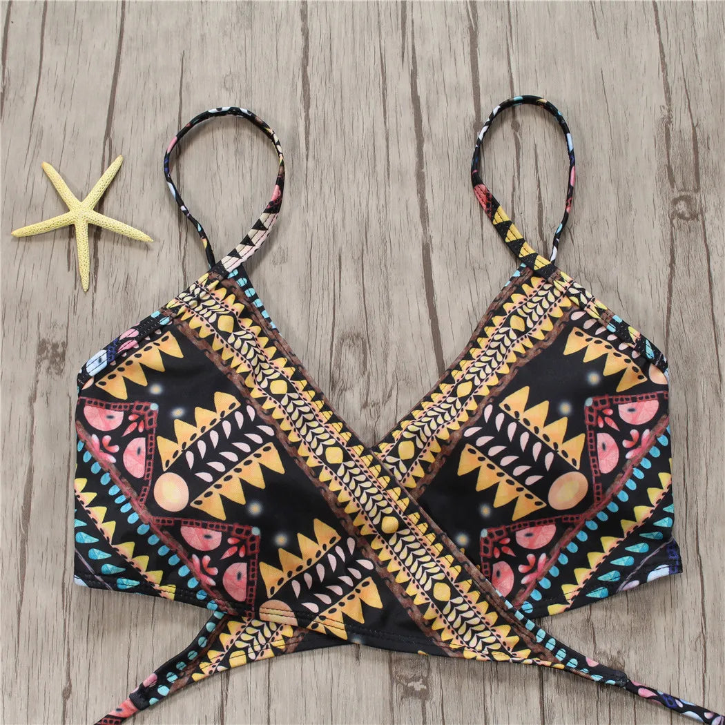 2022 Sexy Bandage Aztec Biquini String Strappy Swim Wear Bathing Suit Swimsuit Beachwear Swimwear Women Brazilian Bikini