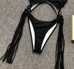 Splicing High Cut Out One Piece Swimsuit Women Tassel Swimwear Female Sexy Bathing Suit String Leopard Bikini 2025 Monokini Lady