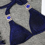 Halter Rhinestone Diamond Bikini Women Swimsuit Female Bikinis Metal Chain Swimwear Two Pieces Bikini Set Bathing Suit Swim Lady
