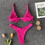 Sexy Neon V-bar Underwired Bikini 2025 Female Ribbed Swimsuit Women Thong Swimwear Two-pieces Bikini set Push up Bathing Suit