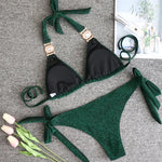 Halter Rhinestone Diamond Bikini Women Swimsuit Female Bikinis Metal Chain Swimwear Two Pieces Bikini Set Bathing Suit Swim Lady