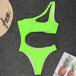 2025 Sexy One shoulder Female Swimwear One piece swimsuit Women Monokini Bather Trikini High cut Out Bathing suit Swim Bodysuit