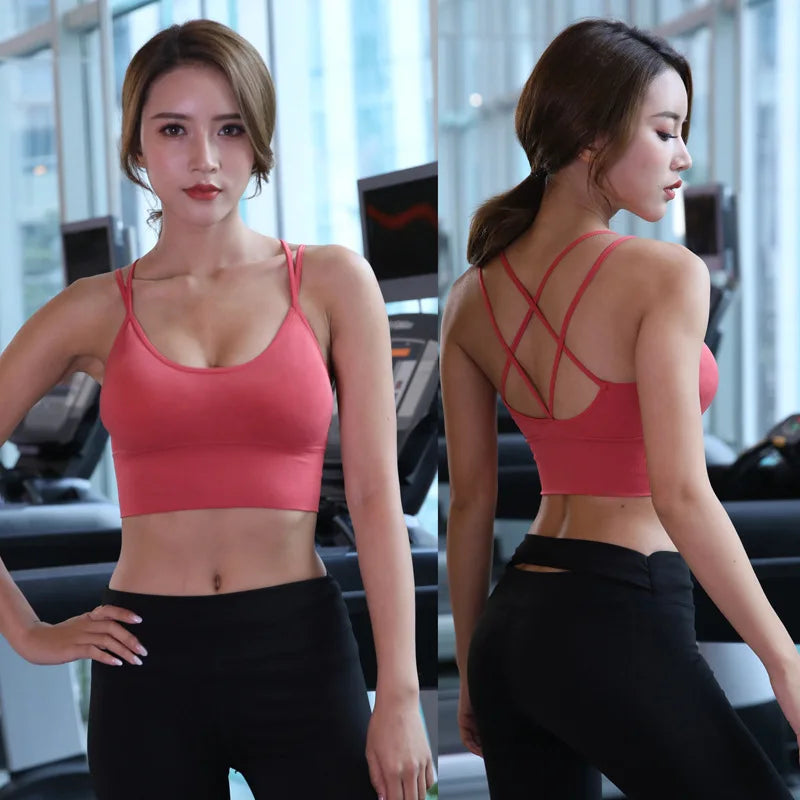 women yoga wireless cross back sports bra quick dry shock proof fitness push up yoga running bra active sportswear vest tops