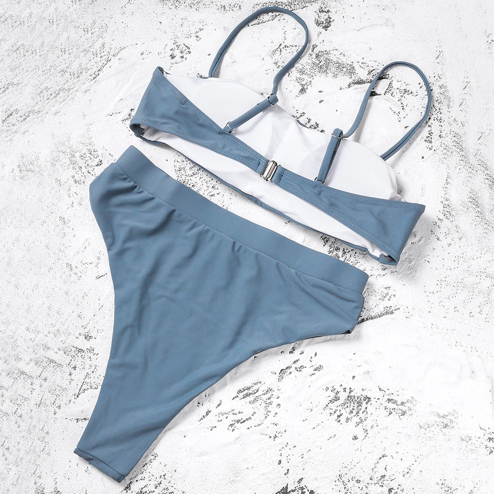 ZTVitality Sexy Bikinis Solid Push Up Bikini 2021 Hot Sale Padded Bra Straps High Waist Swimsuit Female Swimwear Women Biquini