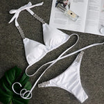 Halter Rhinestone Diamond Bikini Women Swimsuit Female Bikinis Metal Chain Swimwear Two Pieces Bikini Set Bathing Suit Swim Lady