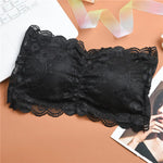 Women Floral Lace Bandeau Bra Strapless Padded Top Solid Color Bralette Lace Underwear Sexy Lingerie Solid Color Wrap Top