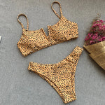 Bow Knotted Polka Dot Leopard Bikini Women High Leg Cut Swimwear Female Ribbed Swimsuit Sexy Brazilian Bathing Suit Swim Lady