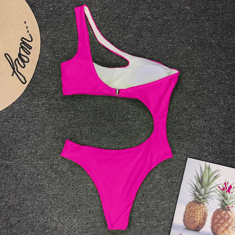 Asymmetric One shoulder Female Swimwear One piece swimsuit Women Monokini Bather Trikini High Cut Out Bathing Suit Swim Bodysuit
