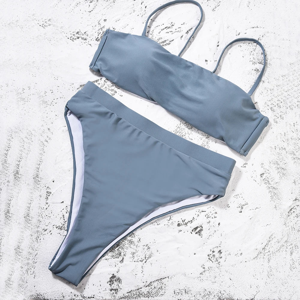ZTVitality Sexy Bikinis Solid Push Up Bikini 2021 Hot Sale Padded Bra Straps High Waist Swimsuit Female Swimwear Women Biquini