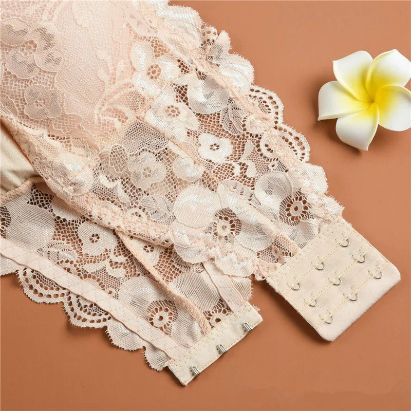 Women Floral Lace Bandeau Bra Strapless Padded Top Solid Color Bralette Lace Underwear Sexy Lingerie Solid Color Wrap Top