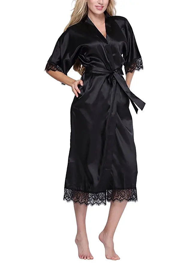 High Quality Black Women Silk Rayon Robe Sexy Long Lingerie Sleepwear Kimono Yukata Nightgown Plus Size S M L XL XXL XXXL A-050