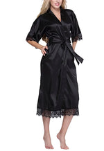High Quality Black Women Silk Rayon Robe Sexy Long Lingerie Sleepwear Kimono Yukata Nightgown Plus Size S M L XL XXL XXXL A-050