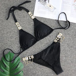 Halter Rhinestone Diamond Bikini Women Swimsuit Female Bikinis Metal Chain Swimwear Two Pieces Bikini Set Bathing Suit Swim Lady