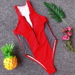 2025 Sexy Splicing Mesh Zipper Female Swimwear One Piece Swimsuit Women Monokini High Cut Bather Bathing Suit Swim Lady Bodysuit