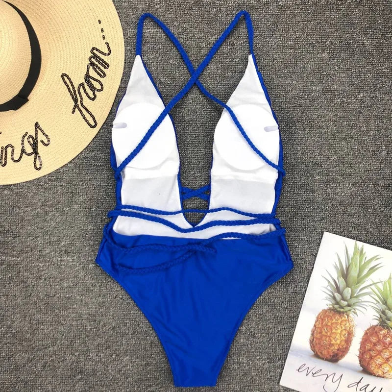New 2025 Sexy Deep V Neck Wrap Around Female Swimwear One Piece Swimsuit Women Backless Monokini High Cut Bathing Suit Swim Lady