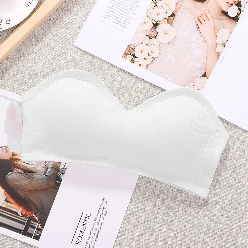 Strapless Bra Tube Top Women Crop Top Non-wire Invisible Bra 3/4 Cup Underwear Sexy Lingerie Cotton Bandeau Bra Removable Pads