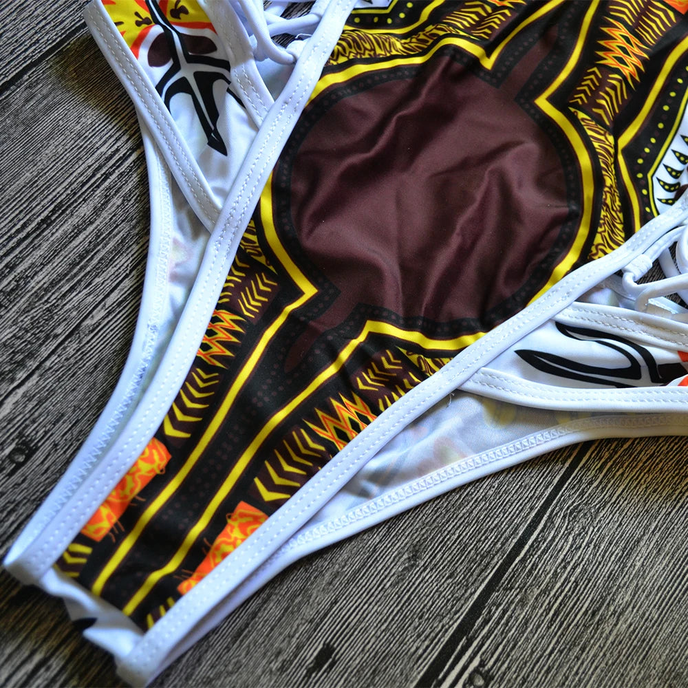 2025 African Dashiki Print One Piece Swimsuit Women High leg cut Swimwear Female Trikini Thong Monokini Brazilian Bathing Suit