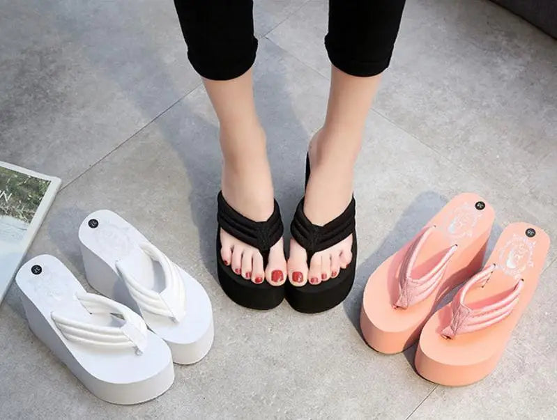 Women Fashion Slippers Super High Heels Beach Flip Flops Soft EVA Summer Shoes Woman Platform Slides 11CM Ladies Sandals SH07021