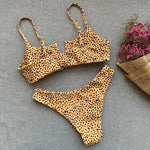 Bow Knotted Polka Dot Leopard Bikini Women High Leg Cut Swimwear Female Ribbed Swimsuit Sexy Brazilian Bathing Suit Swim Lady