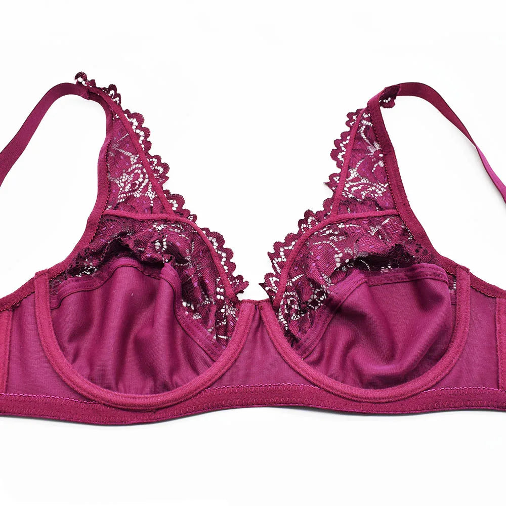 Womens Lager Bosom Lace Bralette Ladies Floral Unpadded Bra Sexy Lingerie See through Underwired Plus Size Brassiere Top