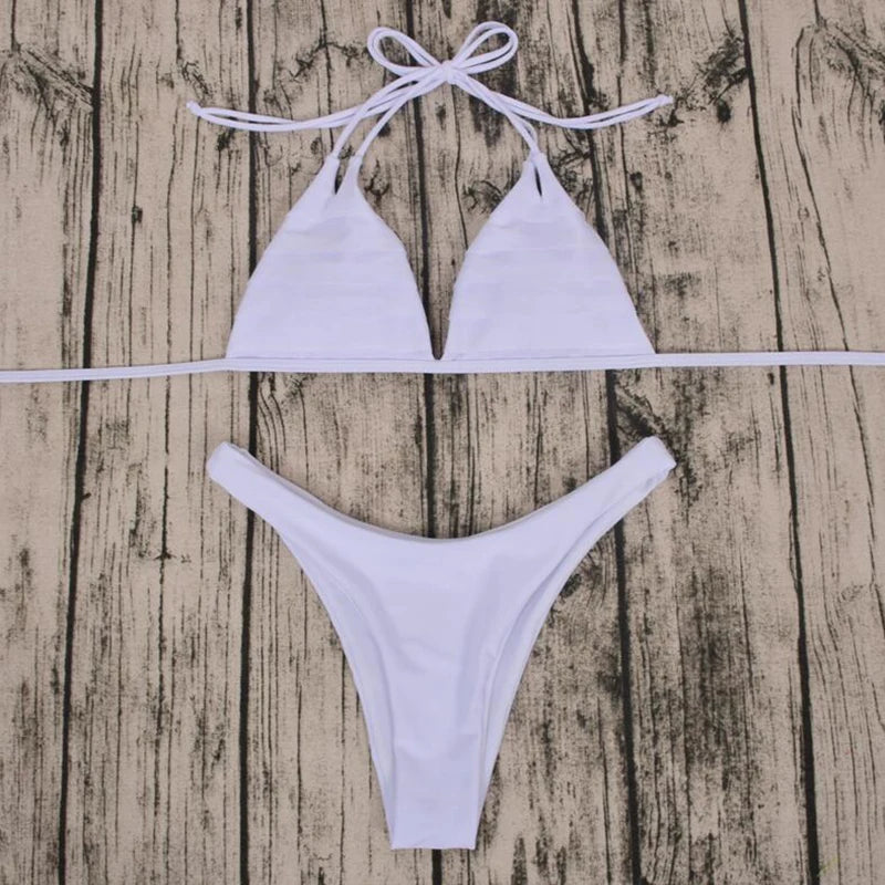 ZTVitality Bikini 2025 New Arrival Sexy Stack-up White Swimwear Women Halter String Low Waist Swimsuit Female Brazilian Biquini
