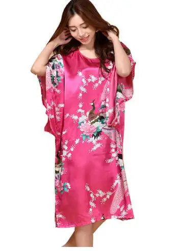 Novelty Print Black Female Satin Robe Dress Nightgown Novelty Women's Kaftan Bath Gown Summer Lounge Homewear Plus Size 6XL