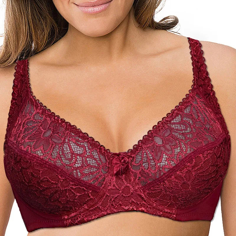 Large Size Bras For Women Flower-Dotted Unlined Underwire Female Underwear Lace Sexy Lingerie Top B C D DD E F Cup