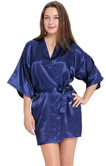 Sexy Silk Satin Night Kimono Robe Short Bathrobe Perfect Wedding Bridesmaid Bride Robes Solid Dressing Gown For Women