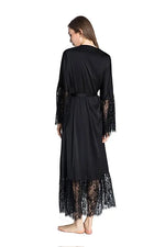 Summer Lace Patchwork Satin Kimono Robe Sexy Sleepwear Lingerie Chemises Women Silk Long Nightgown Wedding bridesmaid Robes