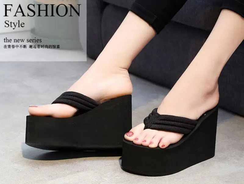 Women Fashion Slippers Super High Heels Beach Flip Flops Soft EVA Summer Shoes Woman Platform Slides 11CM Ladies Sandals SH07021