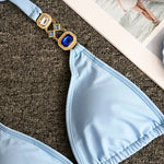 Halter Metal Chains Rhinestone Diamond Bikini Women Swimsuit Female Swimwear Two Pieces Bikini set Brazilian Bathing Suit Swim