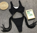 Splicing High Cut Out One Piece Swimsuit Women Tassel Swimwear Female Sexy Bathing Suit String Leopard Bikini 2025 Monokini Lady