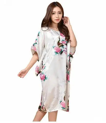 Novelty Print Black Female Satin Robe Dress Nightgown Novelty Women's Kaftan Bath Gown Summer Lounge Homewear Plus Size 6XL