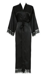 Summer Lace Patchwork Satin Kimono Robe Sexy Sleepwear Lingerie Chemises Women Silk Long Nightgown Wedding bridesmaid Robes