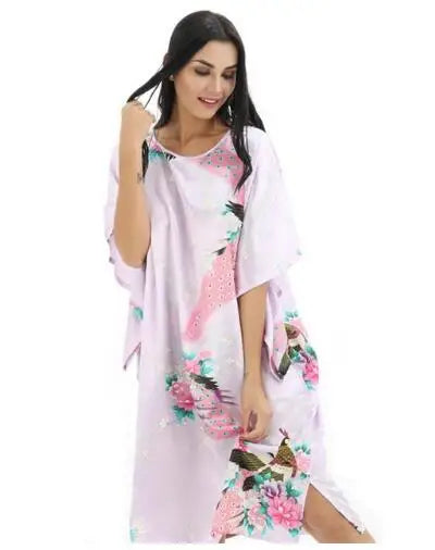 Novelty Print Black Female Satin Robe Dress Nightgown Novelty Women's Kaftan Bath Gown Summer Lounge Homewear Plus Size 6XL