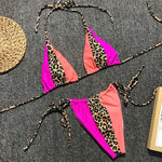 Splicing Leopard Mini Micro String Bikini Women Swimwear Female Swimsuit Two Pieces Bikini Set Halter Bather Bathing Suit Swim