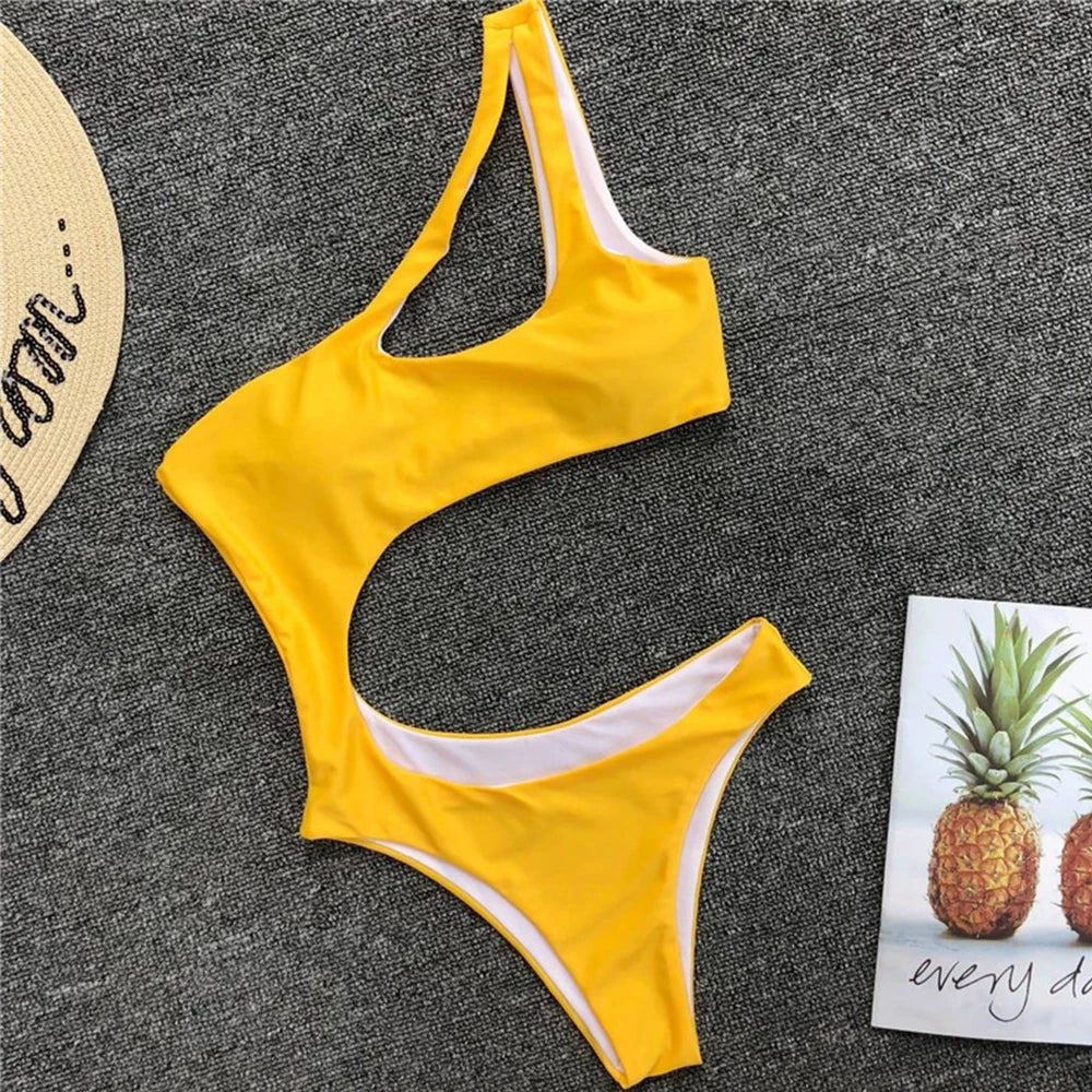 Asymmetric One shoulder Female Swimwear One piece swimsuit Women Monokini Bather Trikini High Cut Out Bathing Suit Swim Bodysuit