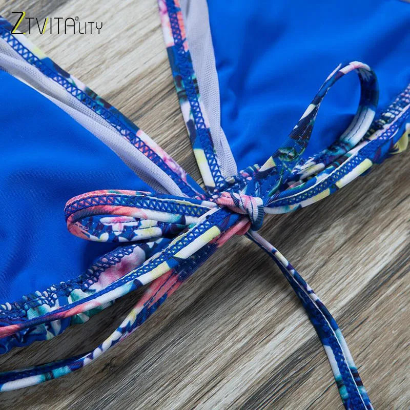 ZTVitality Sexy Bikinis Push Up Bikini 2025 New Arrival Print Mesh Thong Swimsuit Backless String Swimwear Women Biquini S-XL