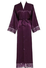 Summer Lace Patchwork Satin Kimono Robe Sexy Sleepwear Lingerie Chemises Women Silk Long Nightgown Wedding bridesmaid Robes