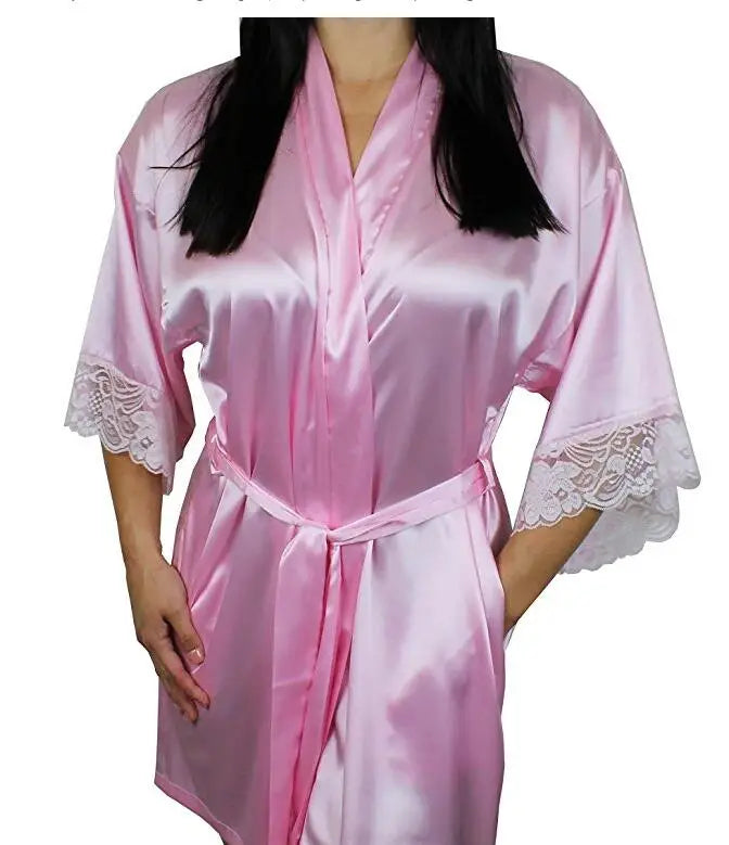 Mid-sleeve sexy women nightwear robes plus size M L XL XXL lace real silk female bathrobes LM93