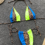 Splicing Leopard Mini Micro String Bikini Women Swimwear Female Swimsuit Two Pieces Bikini Set Halter Bather Bathing Suit Swim