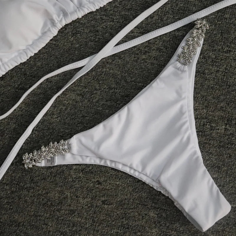 Halter Wrap Around Bikinis Diamond Bikini Women Swimsuit Female Swimwear Two Pieces Bikini Set Brazilian Bathing Suit Swim Lady