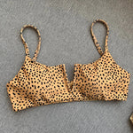 Bow Knotted Polka Dot Leopard Bikini Women High Leg Cut Swimwear Female Ribbed Swimsuit Sexy Brazilian Bathing Suit Swim Lady