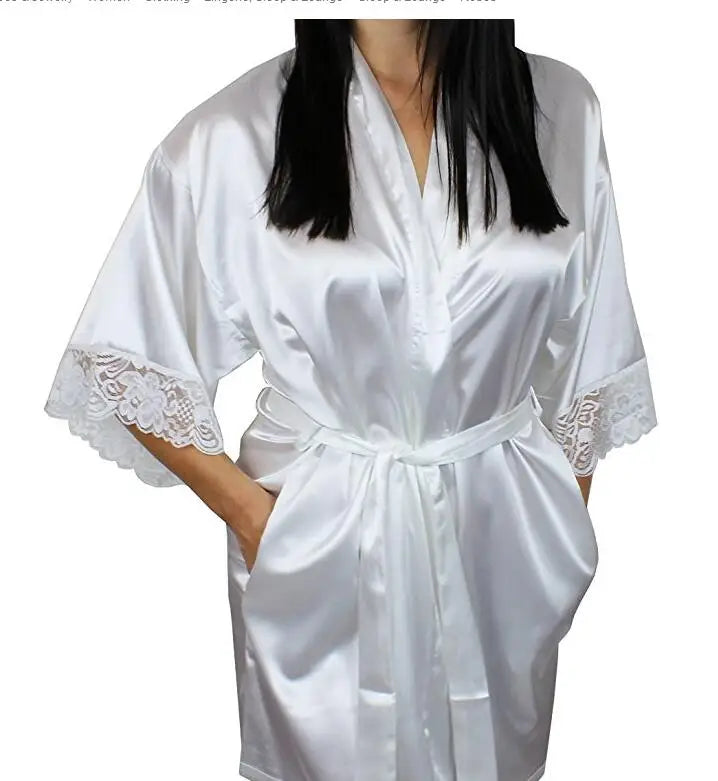 Mid-sleeve sexy women nightwear robes plus size M L XL XXL lace real silk female bathrobes LM93