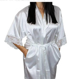 Mid-sleeve sexy women nightwear robes plus size M L XL XXL lace real silk female bathrobes LM93