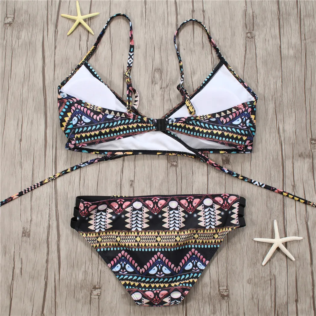 2022 Sexy Bandage Aztec Biquini String Strappy Swim Wear Bathing Suit Swimsuit Beachwear Swimwear Women Brazilian Bikini