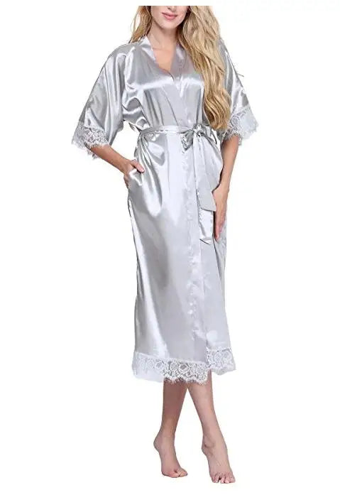 High Quality Black Women Silk Rayon Robe Sexy Long Lingerie Sleepwear Kimono Yukata Nightgown Plus Size S M L XL XXL XXXL A-050