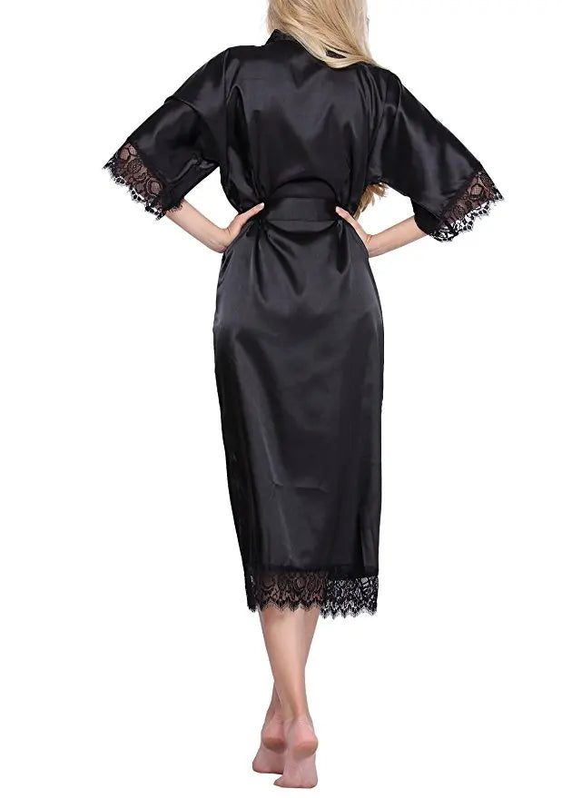 High Quality Black Women Silk Rayon Robe Sexy Long Lingerie Sleepwear Kimono Yukata Nightgown Plus Size S M L XL XXL XXXL A-050