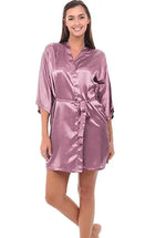 Sexy Silk Satin Night Kimono Robe Short Bathrobe Perfect Wedding Bridesmaid Bride Robes Solid Dressing Gown For Women