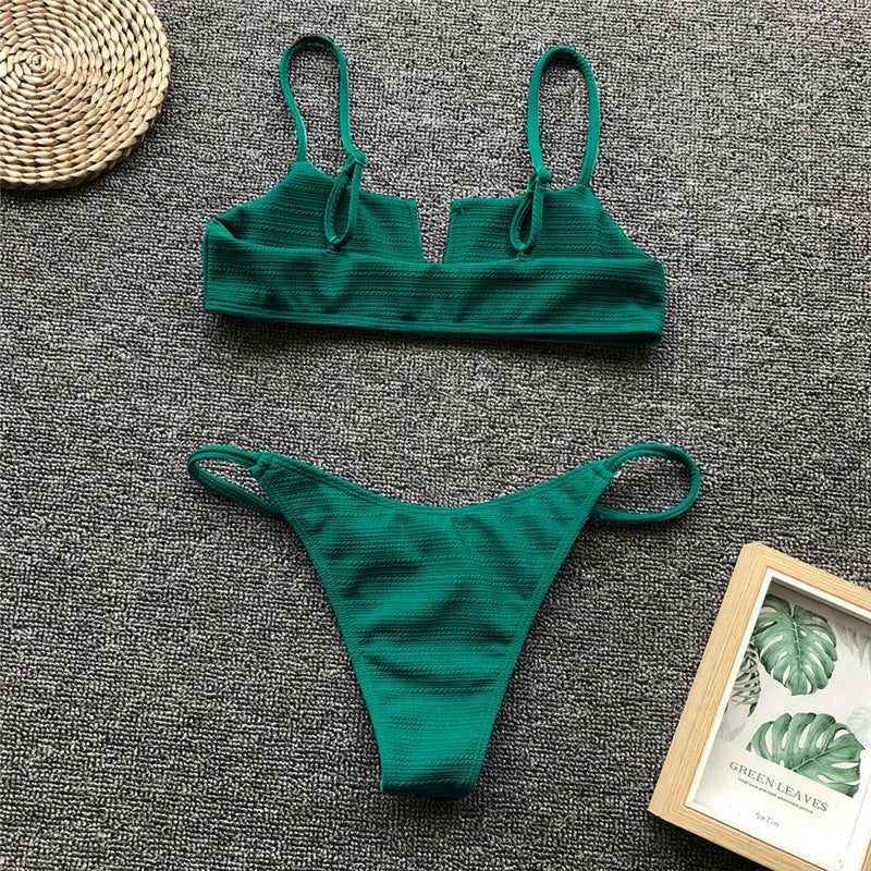 V-Bar Underwired Polka Dot Bikini 2025 Women Swimsuit Female Swimwear Two Pieces Bikini Set Ribbed High Cut Bathing Suit Swim